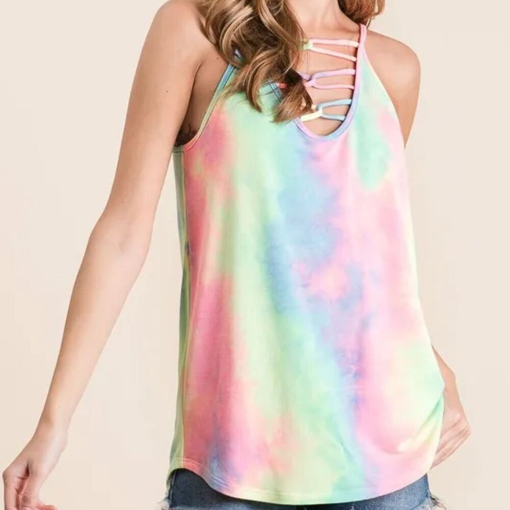 BiBi Tie Dye Terry Caged‎ Neck Knit Camisole